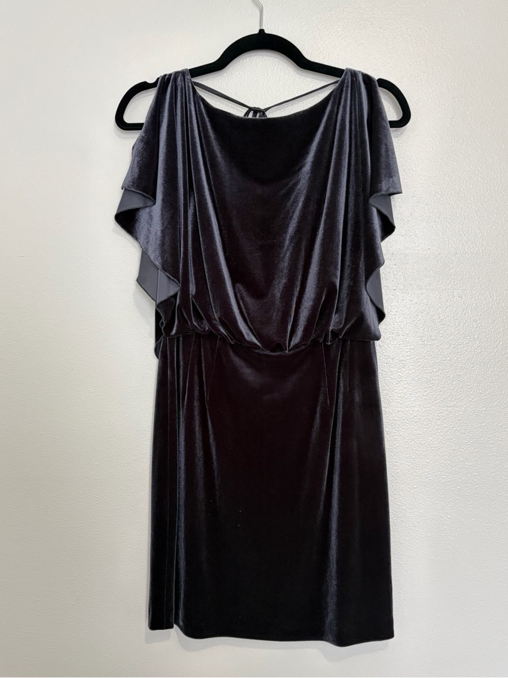JS Collections Black Velvet Draped Backless Cocktail Dress